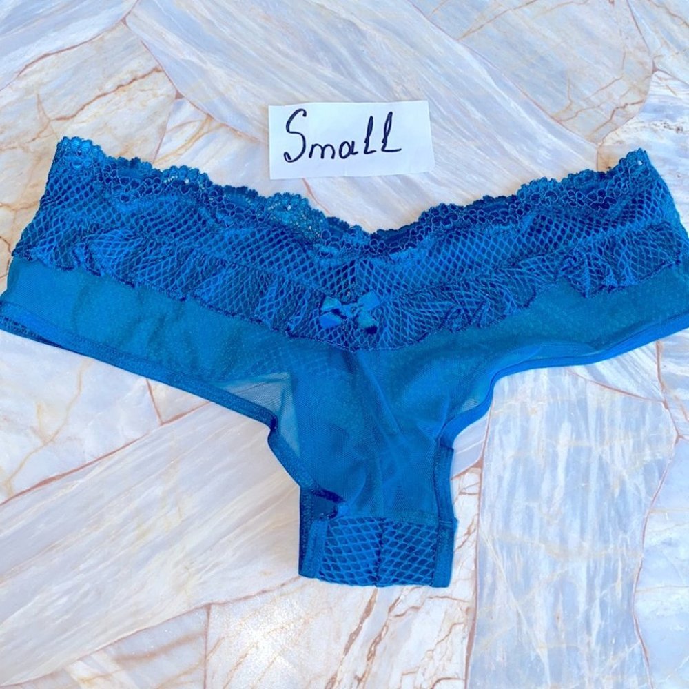 Rare Victoria’s Secret Vintage Blue Cheeky Fishnet Panties Small‎